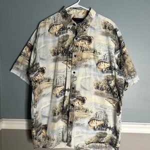 North River Mens XL aop Button Down Shirt Fishing Smallmouth Bass Crappie unique